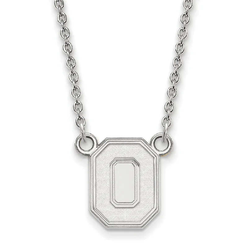 Gemstone Necklace for Evening Wear-14k White Gold Ohio State Small Pendant Necklace