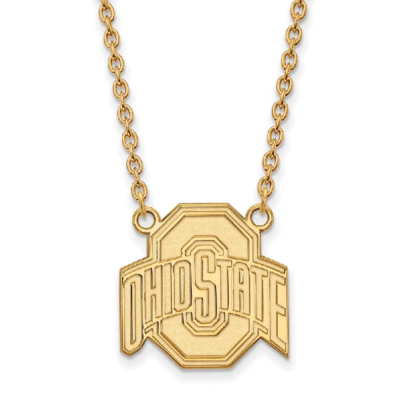 Silver Necklace with Gemstones-14k Gold Plated Silver Ohio State Logo Pendant Necklace