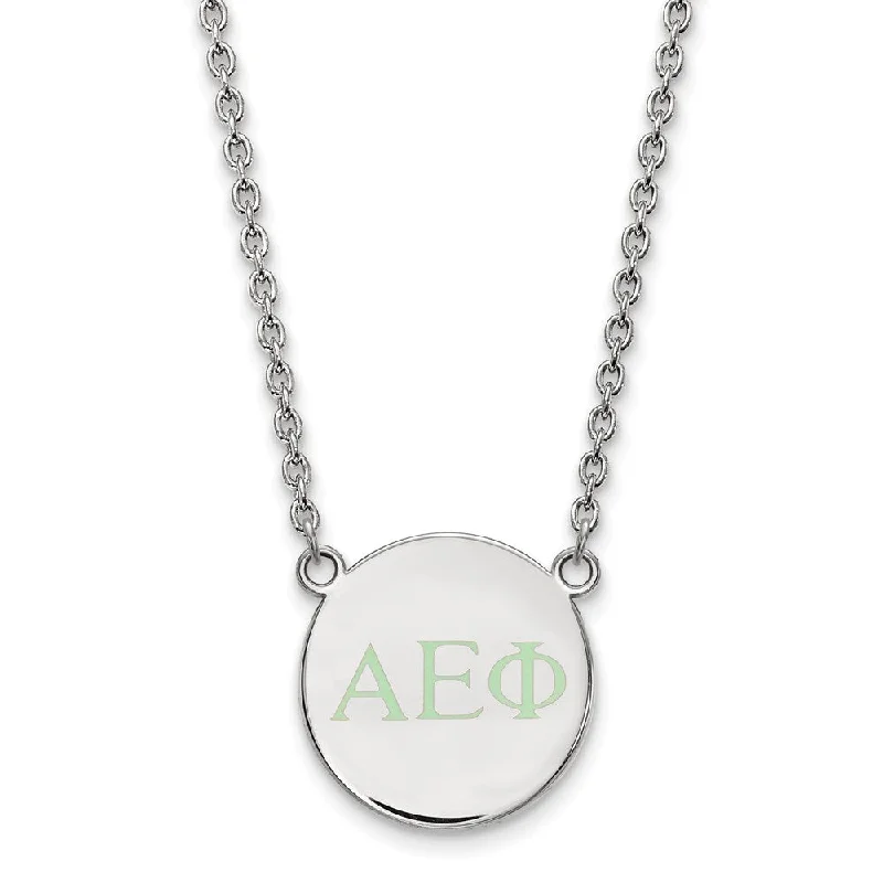 Stylish Necklace for Daily Wear-Sterling Silver Alpha Epsilon Phi Small Lt Green Enamel Greek Necklace