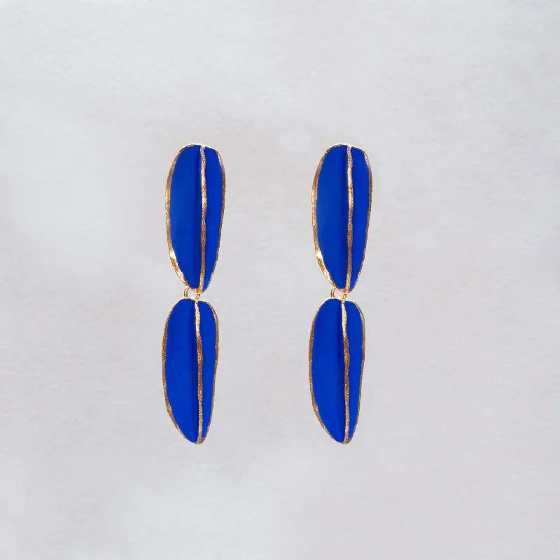 Elegant Gold Stud Earrings-Pop-in Blue Gold-plated Earrings - Double