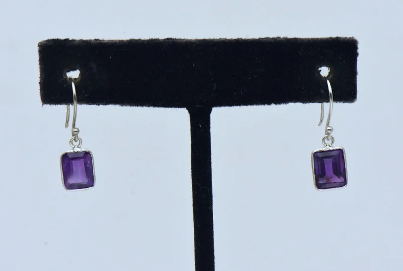 Gemstone Earrings for Evening-Vintage Sterling Silver Amethyst Dangle Earrings