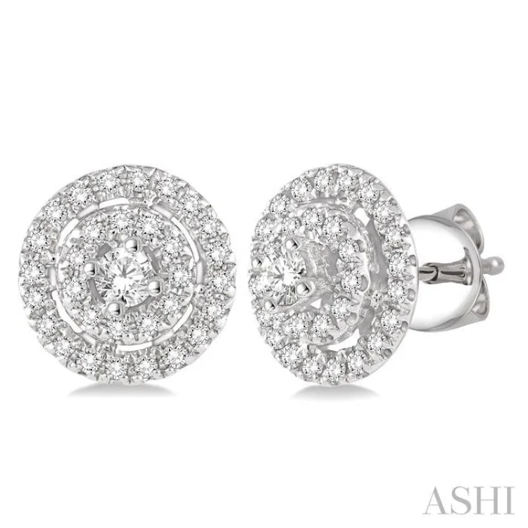 Crystal Earrings for Parties-1/3 Ctw Round Cut Diamond Fashion Earrings in 14K White Gold