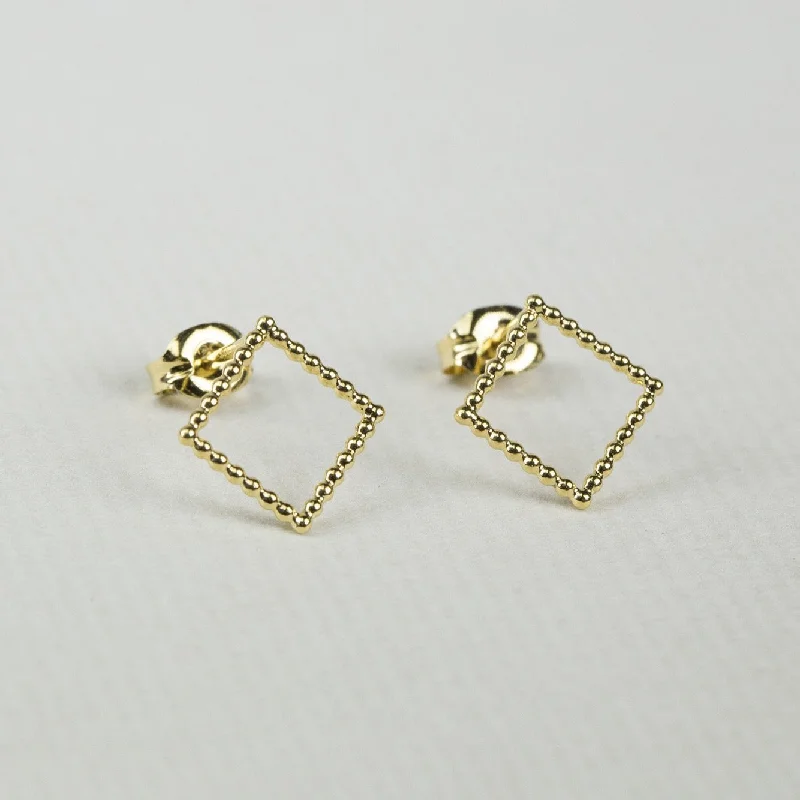 Geometric Silver Earrings for Style-Beaded Gold Plated Square Stud Earrings