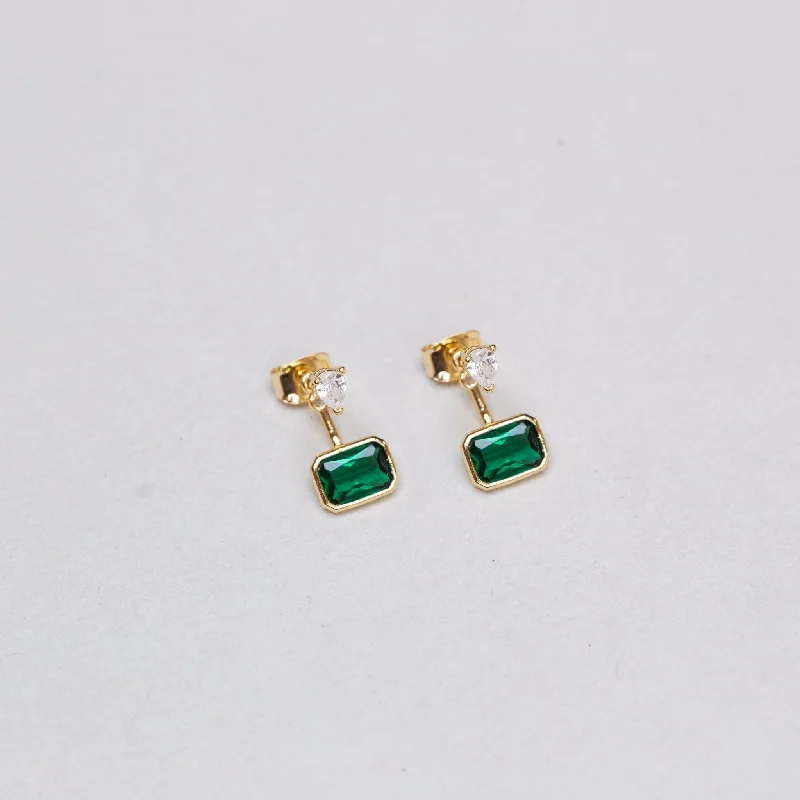 Elegant Stud Earrings for Casual Wear-Gold-plated Earrings with Emerald