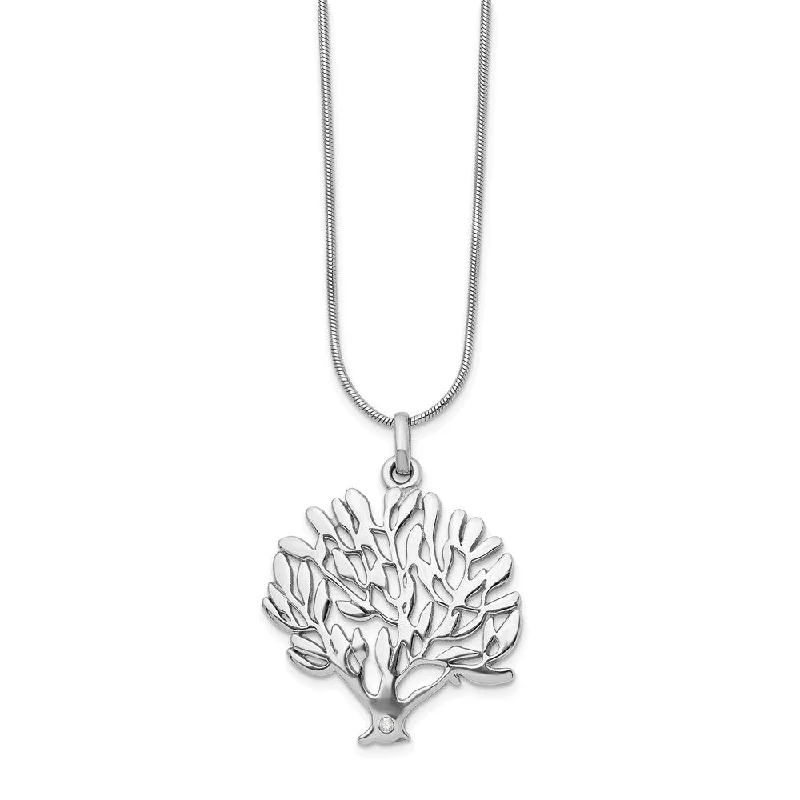 Elegant Necklace for Bridesmaids-Diamond Tree Necklace in Rhodium Plated Silver, 18-20 Inch