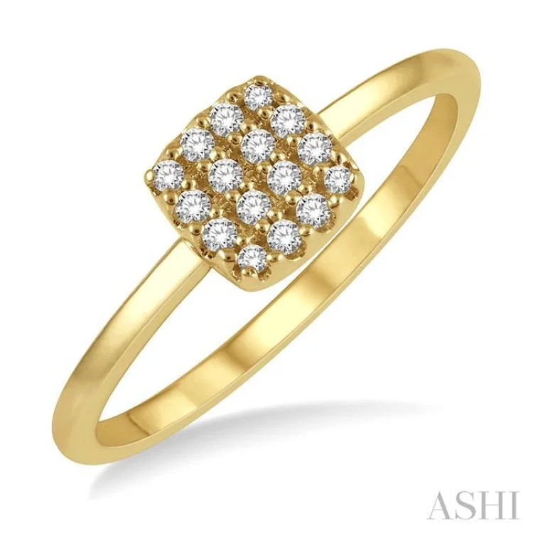 Boho Chic Ring for Casual Wear-1/8 Ctw Cushion Shape Round Cut Diamond Petite Fashion Ring in 10K Yellow Gold