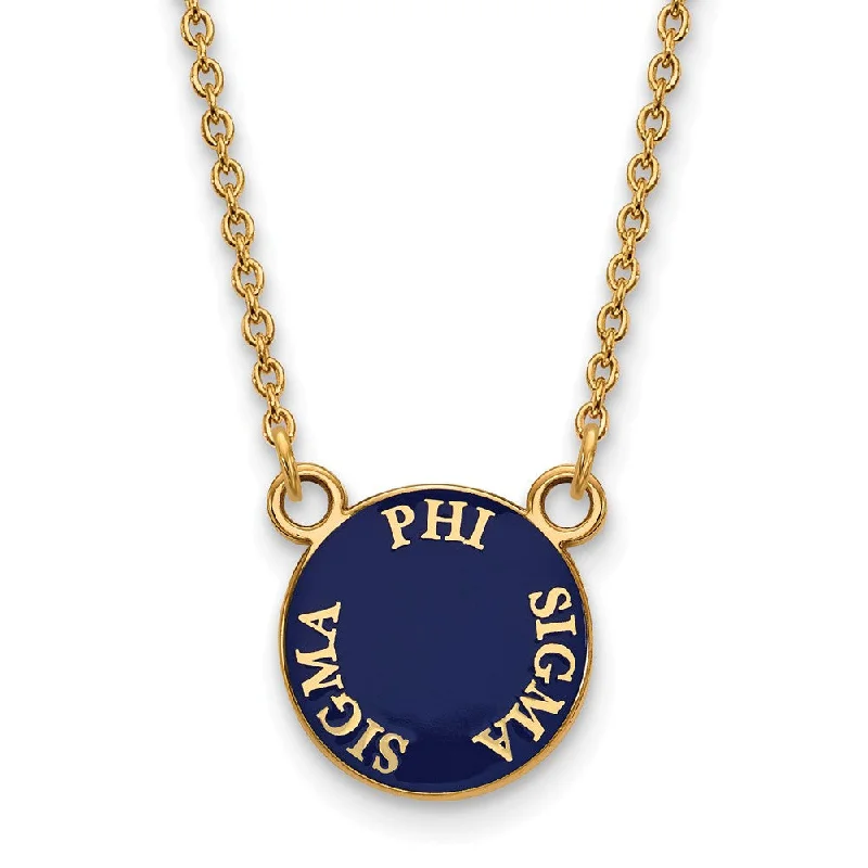 Long Silver Necklace for Women-14K Plated Silver Phi Sigma Sigma Small Enamel Disc Necklace