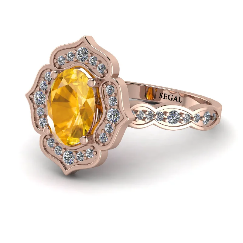 Beautiful Gold Wedding Ring for Her-Decorated Halo Oval Yellow Diamond Engagement Ring - Faith No. 1002