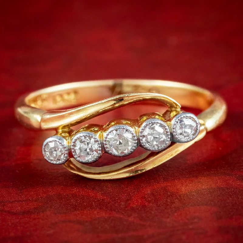 Elegant Men’s Wedding Ring-Antique Edwardian Diamond Five Stone Twist Ring