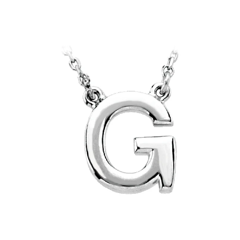 Unique Statement Necklace for Bold Fashion-14K White Gold, Kendall Collection, Block Initial G Necklace, 16 Inch