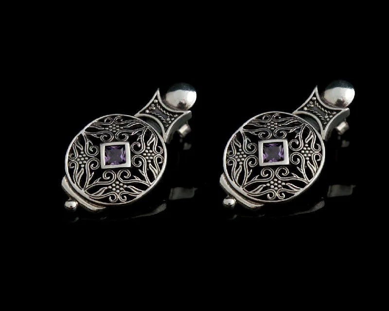 Statement Earrings for Bold Looks-Byzantine Earrings in Sterling Silver with zircon (GT-08)