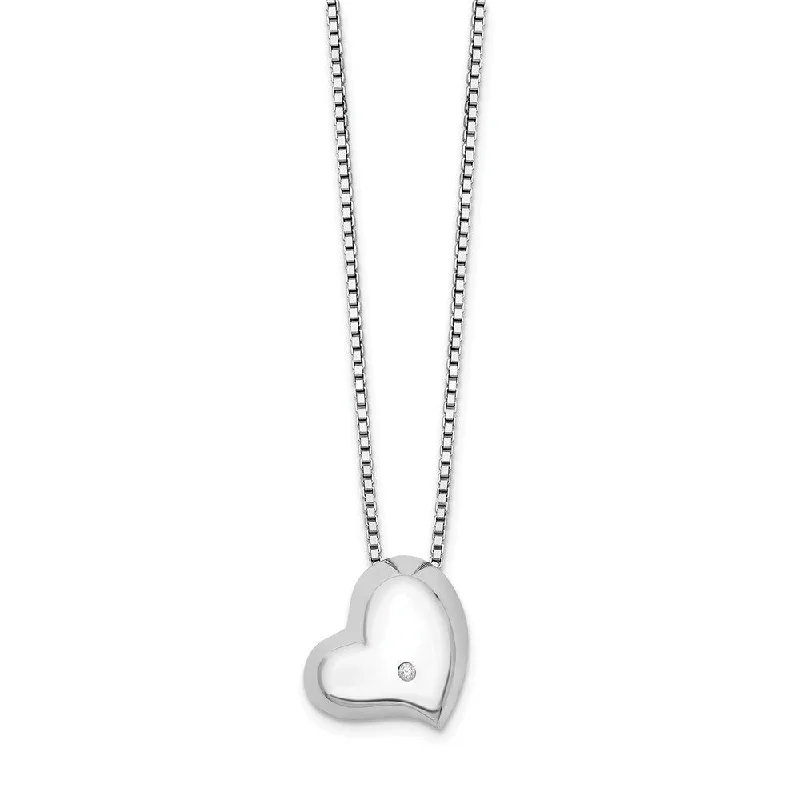 Elegant Chain Necklace for Weddings-offset Diamond Heart Necklace in Rhodium Plated Silver, 18-20 Inch