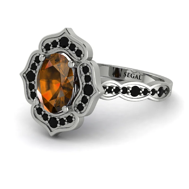 Rose Gold Ring for Stylish Women-Decorated Halo Oval Brown Diamond Engagement Ring - Faith No. 1109