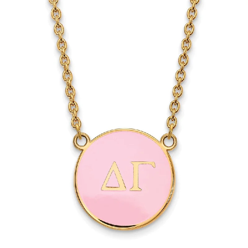 Black Pearl Necklace for Elegant Look-14K Plated Silver Delta Gamma Large Pink Enamel Disc Necklace