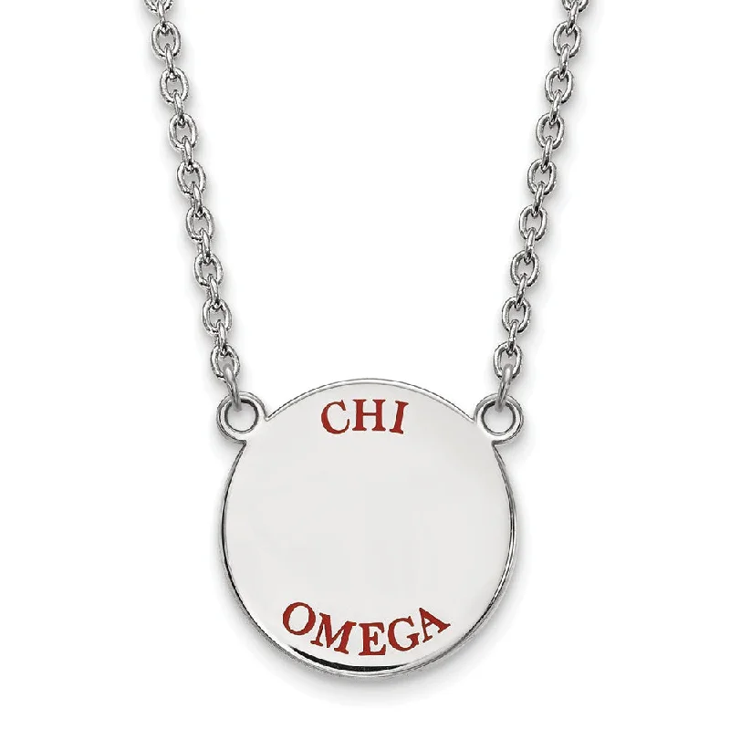 Elegant Chain Necklace for Weddings-Sterling Silver Chi Omega Large Red Enamel Necklace