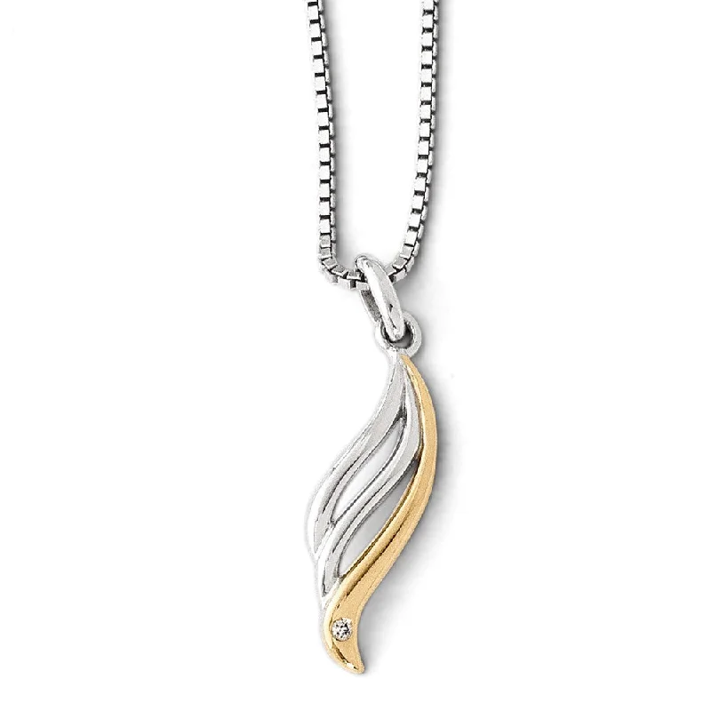 Luxury Gold Necklace for Weddings-Wave Diamond Necklace in Rhodium & Gold Tone Plated Silver, 18-20 Inch