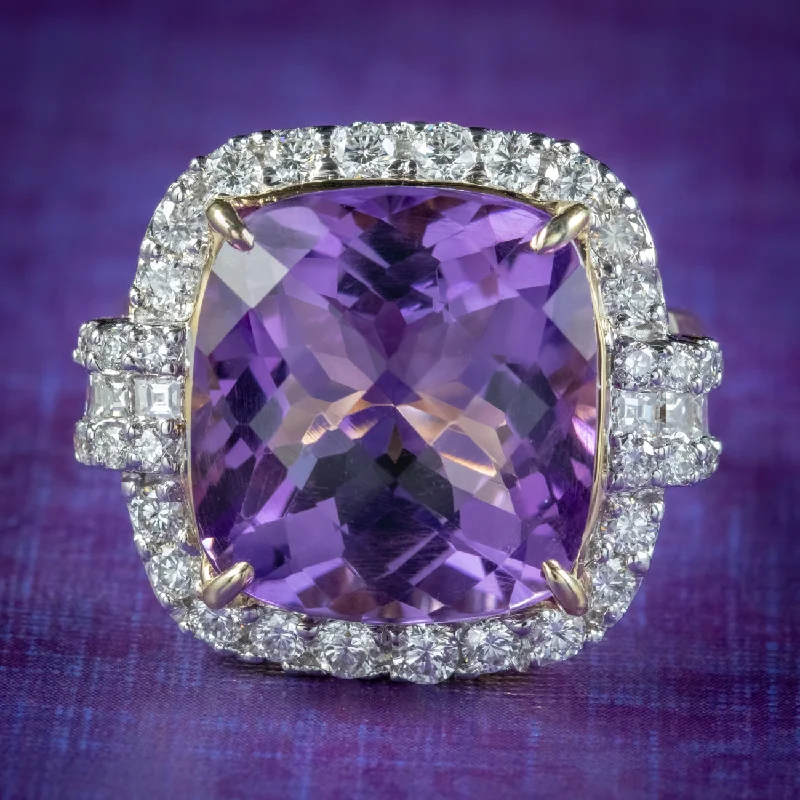 Simple Engagement Ring for Minimalist Style-Vintage Amethyst Diamond Cocktail Ring 12ct Amethyst