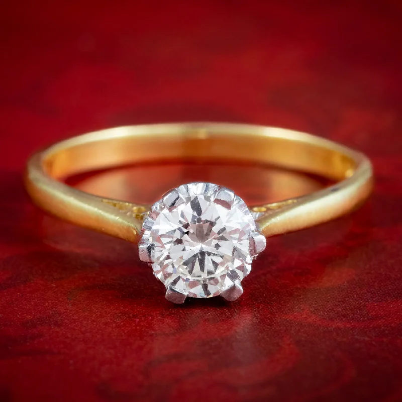 Wedding Ring Set with Diamonds-Edwardian Style Diamond Solitaire Ring 0.85ct Diamond