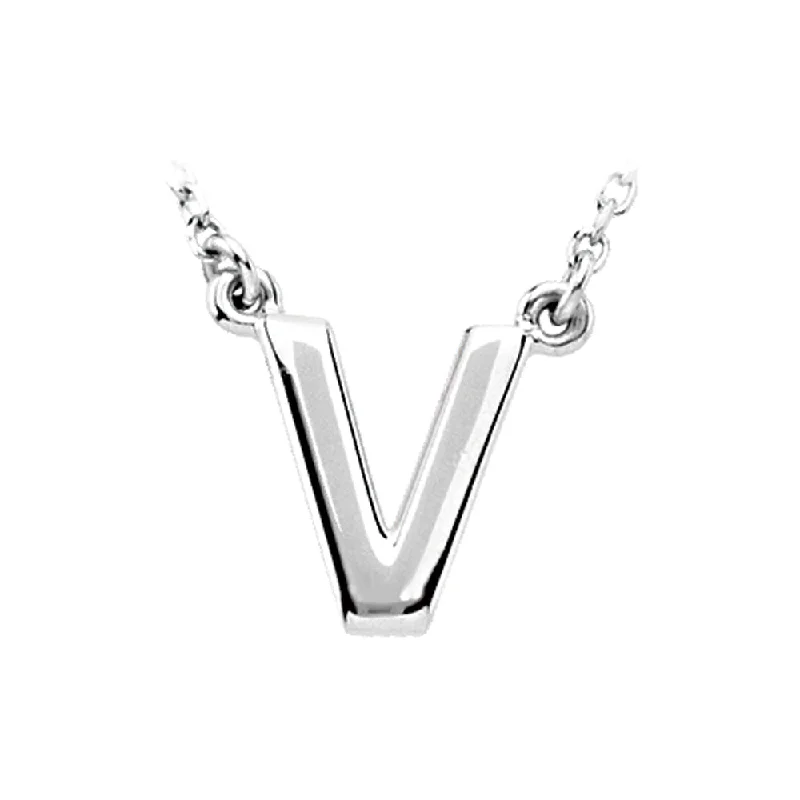 Unique Handmade Necklace-14K White Gold, Kendall Collection, Block Initial V Necklace, 16 Inch