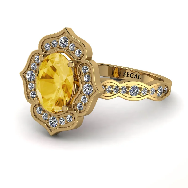 Designer Wedding Band for Men-Decorated Halo Oval Citrine Engagement Ring - Faith No. 601