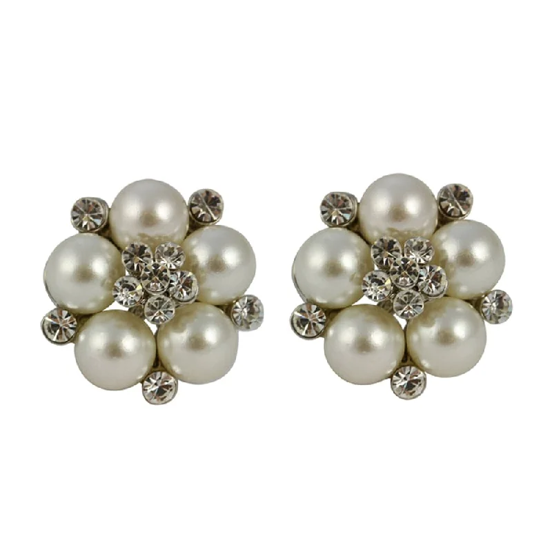 Statement Earrings for Bold Fashion-Audrey Hepburn Inspired Clip on Earrings:1950s Style Pearl and Diamante Clip On Earrings