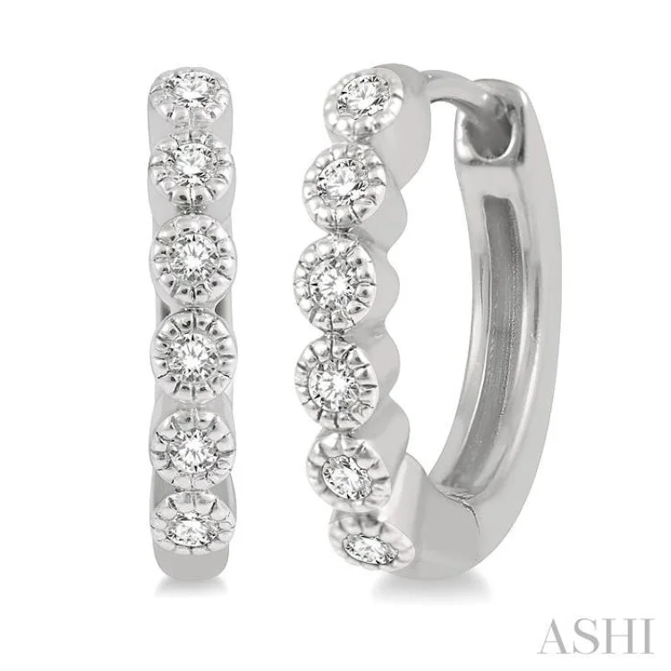 Chic Earrings for Stylish Women-1/10 Ctw Round Cut Diamond Huggie Earrings in 10K White Gold