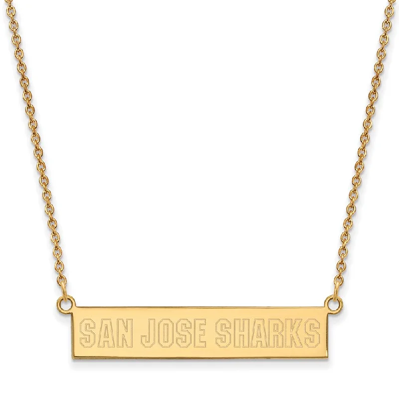 Gold Necklace for Women-SS 14k Yellow Gold Plated NHL San Jose Sharks SM Bar Necklace, 18 Inch