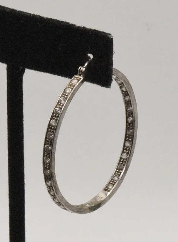 Beautiful Earrings for Weddings-UNMATCHED Vintage Sterling Silver Rhinestone Hoop Earring