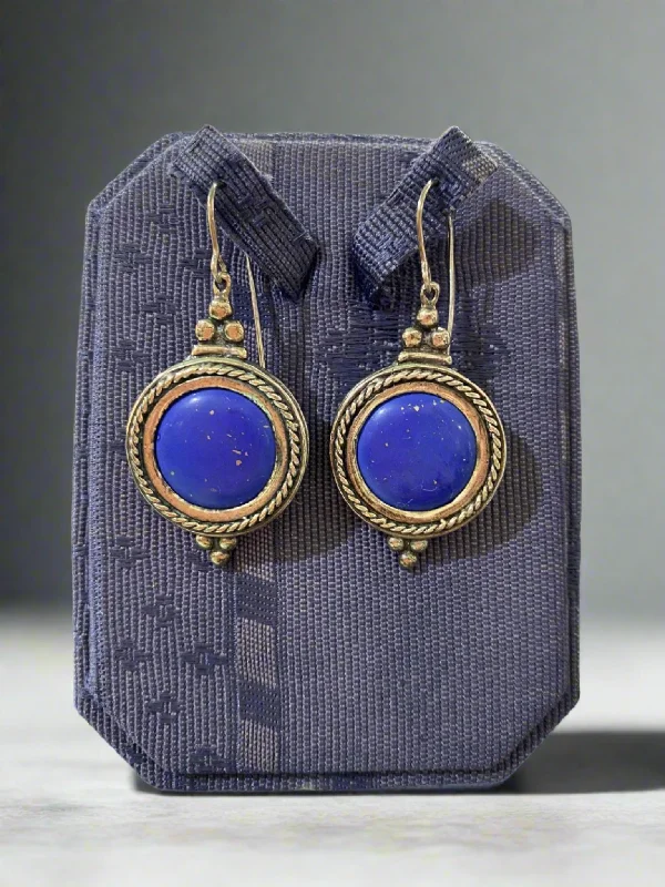 Classic Earrings for Women-Greek Circle Rope Earrings in sterling silver with Lapis Lazuli