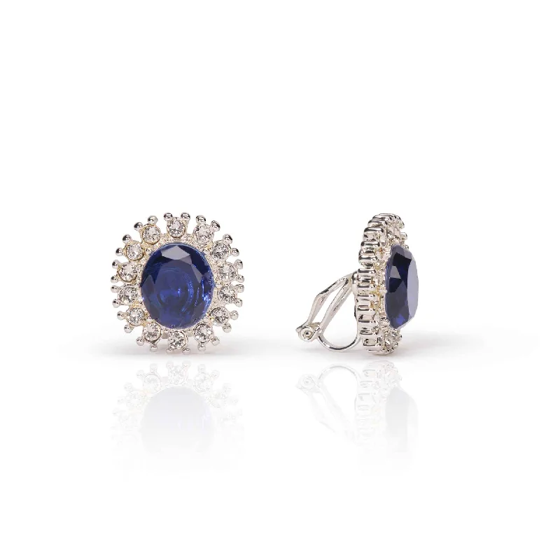 Classic Earrings for Every Occasion-Princess Diana Inspired Earrings: Sapphire & Crystal Clip on Earrings