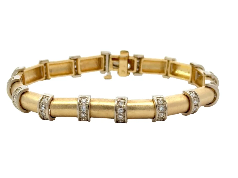 Handmade Leather Bracelet with Metal Charms-Sectional Half Round Barrel Diamond 14k Yellow Gold Satin Finish Bracelet