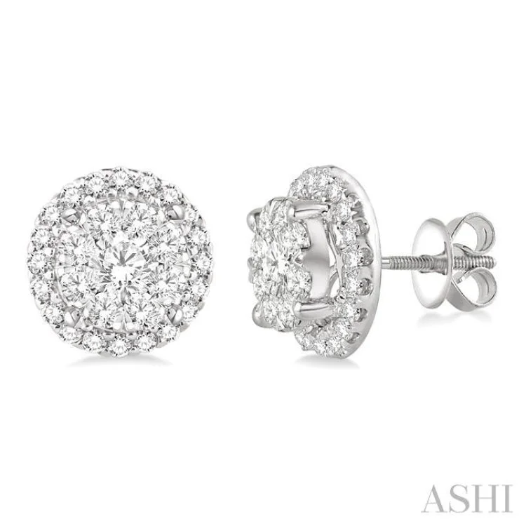 Unique Gem Earrings for Trendsetters-2 Ctw Lovebright Round Cut Diamond Earrings in 14K White Gold