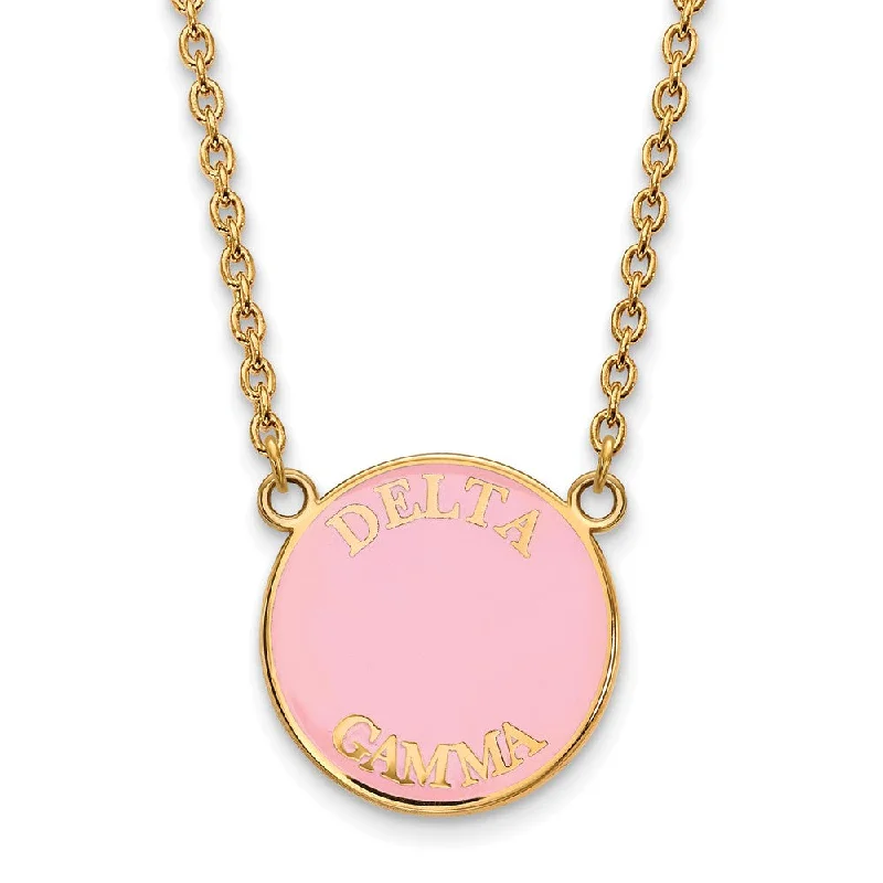 Gold Necklace for Women-14K Plated Silver Delta Gamma Large Enamel Disc Necklace