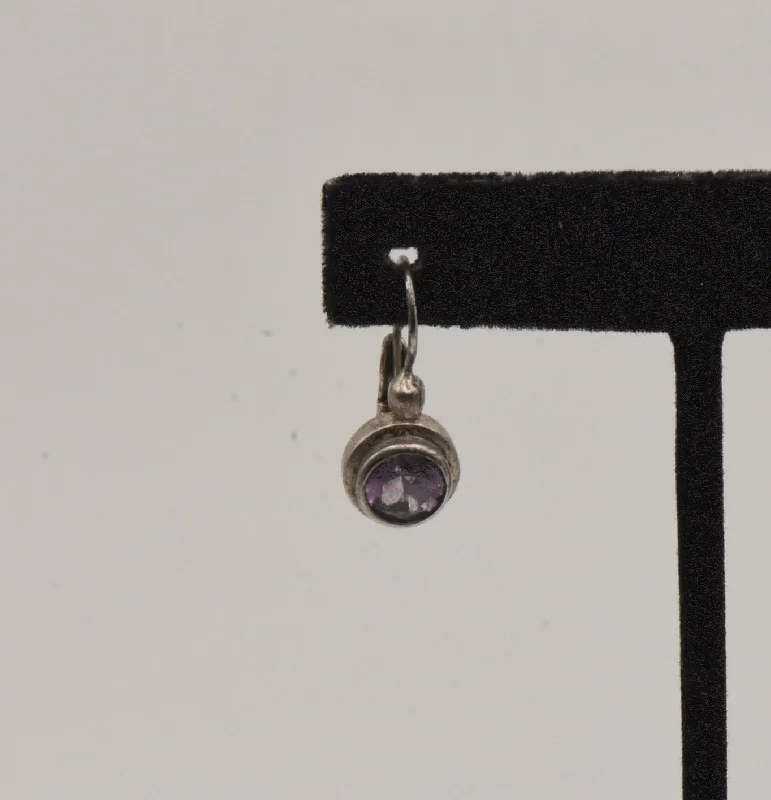 Beautiful Drop Earrings for Evening Style-UNMATCHED Vintage Sterling Silver Amethyst Earring