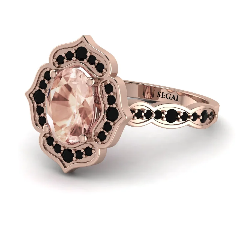 Wedding Band with Diamonds-Decorated Halo Oval Morganite Engagement Ring - Faith No. 908