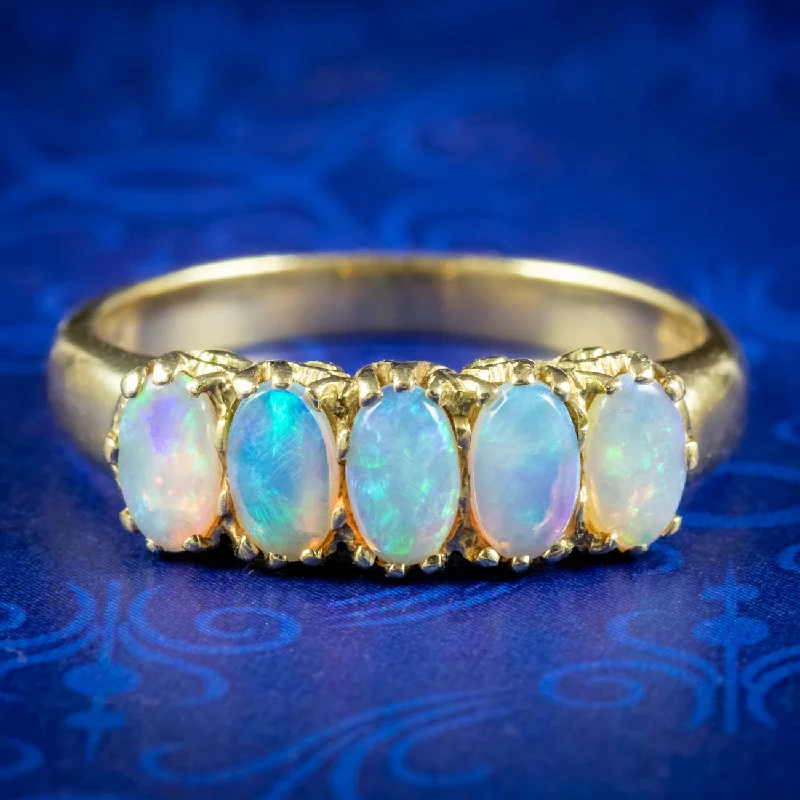 Silver Engagement Ring for Minimalist Style-Victorian Style Five Stone Opal Ring 1.25ct Of Opal