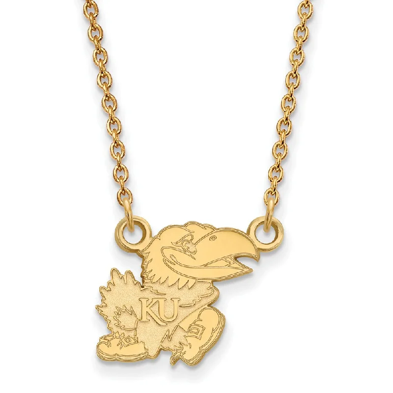 Chic Gold Necklace for Fashionistas-14k Gold Plated Silver U of Kansas Small Pendant Necklace