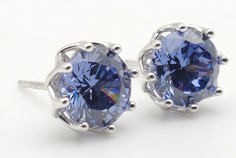 Fun Earrings for Day to Day Wear-Vintage Light Blue Cubic Zirconia Sterling Silver Stud Earrings