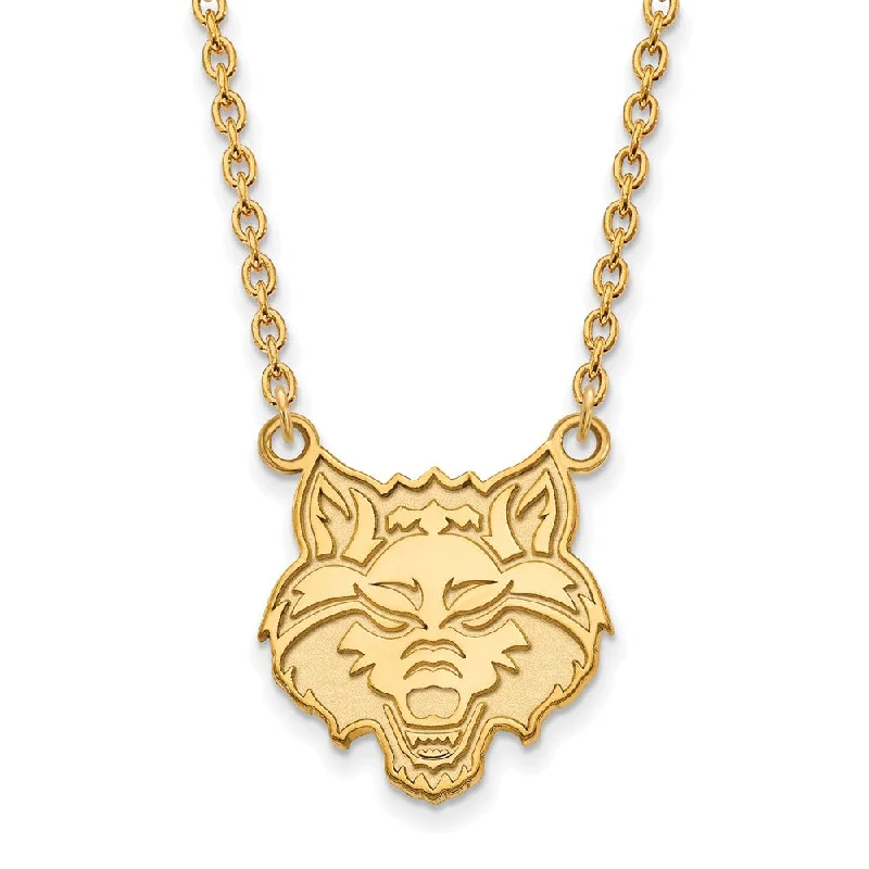 Unique Gemstone Necklace for Special Occasions-14k Gold Plated Silver Arkansas State Large Pendant Necklace