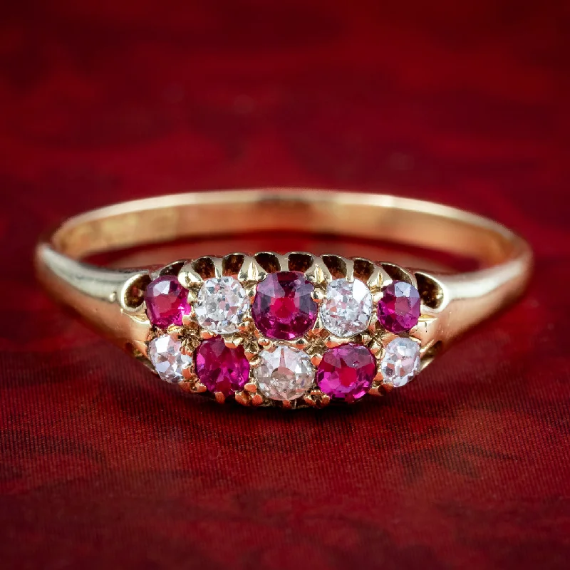 Customizable Promise Ring-Antique Victorian Ruby Diamond Checkerboard Cluster Ring Dated 1888