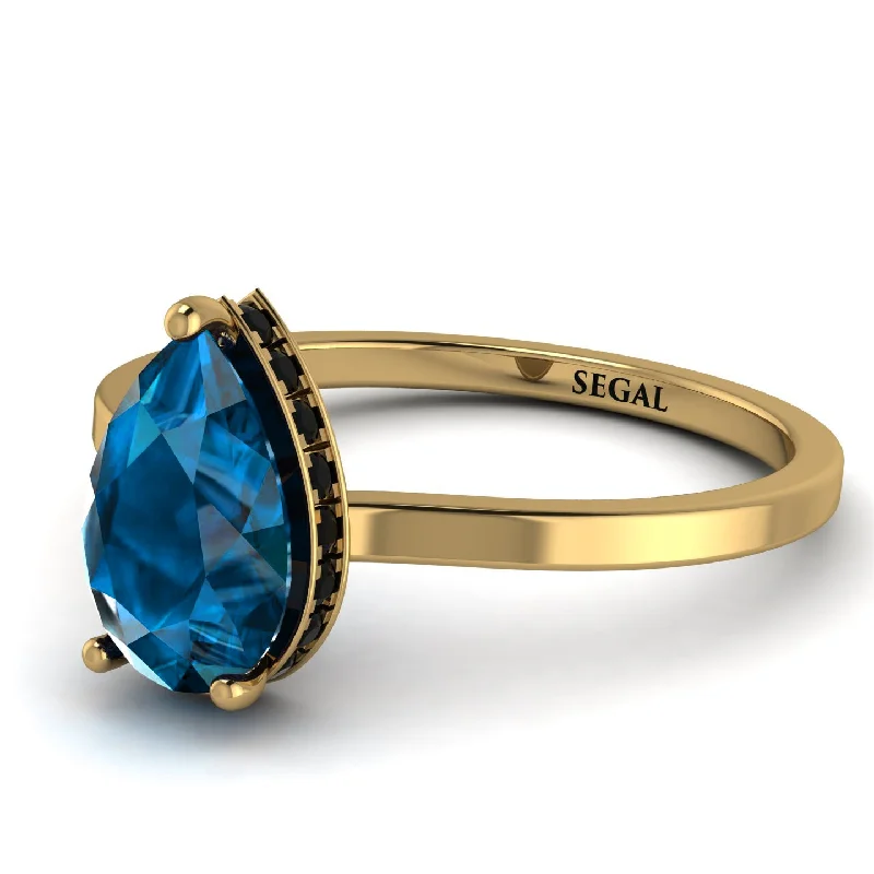 Black Diamond Ring for Men-Hidden Halo Pear Blue Topaz Engagement Ring - Mary No. 507