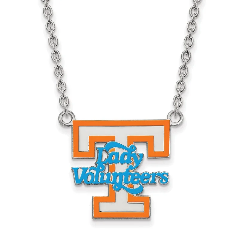 Custom Pendant Necklace for Special Gifts-Sterling Silver U of Tennessee Large Enamel Lady Volunteers Necklace