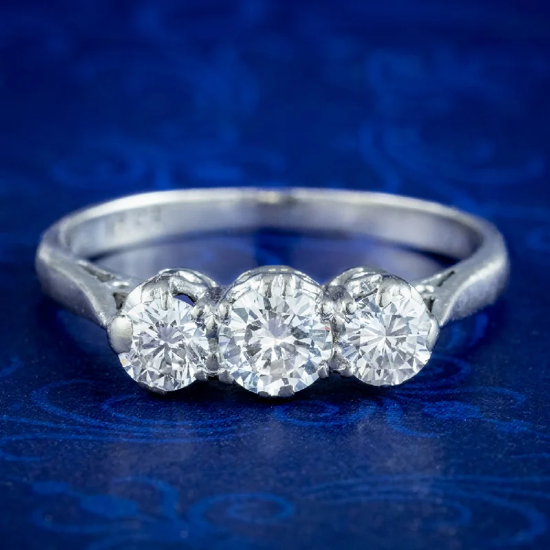 Classic Solitaire Ring for Engagement-Antique Edwardian Diamond Trilogy Ring 0.74ct Total