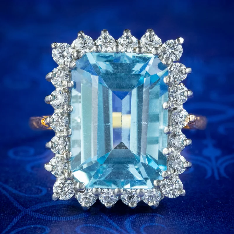 Antique Style Diamond Ring for Women-Art Deco Style Blue Topaz Cz Cocktail Ring 9ct Topaz