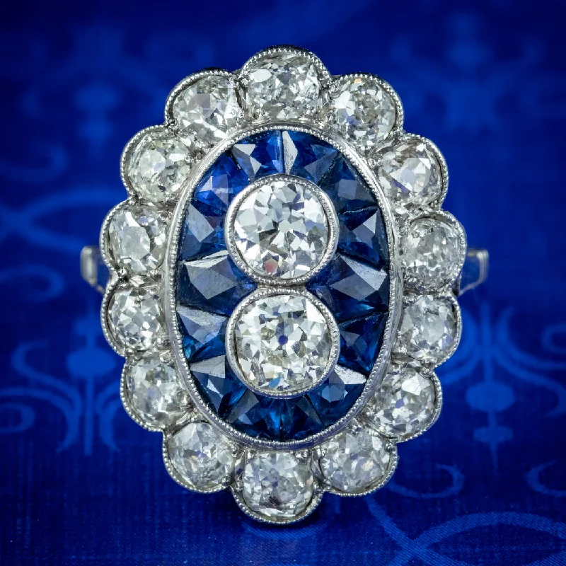 Beautiful Sapphire Ring for Women-Art Deco French Sapphire Diamond Ring 3.20ct Of Diamond Circa 1920 Boxed