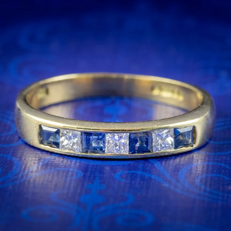 Custom Wedding Ring for Special Day-Art Deco Style Sapphire Diamond Half Eternity Ring