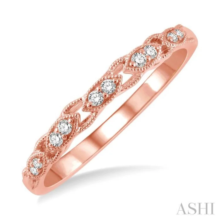 Fashionable Statement Ring for Women-1/10 ctw Marquise Shape Lattice Round Cut Diamond Wedding Band in 14K Rose Gold