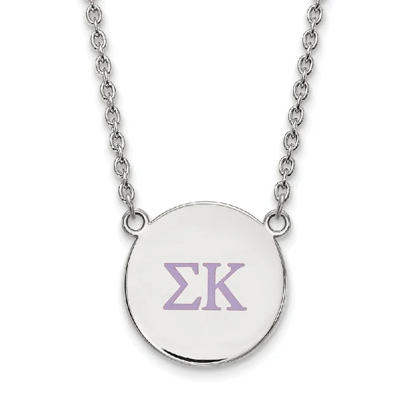 Choker Necklace for Women-Sterling Silver Sigma Kappa Large Lavender Enamel Greek Necklace