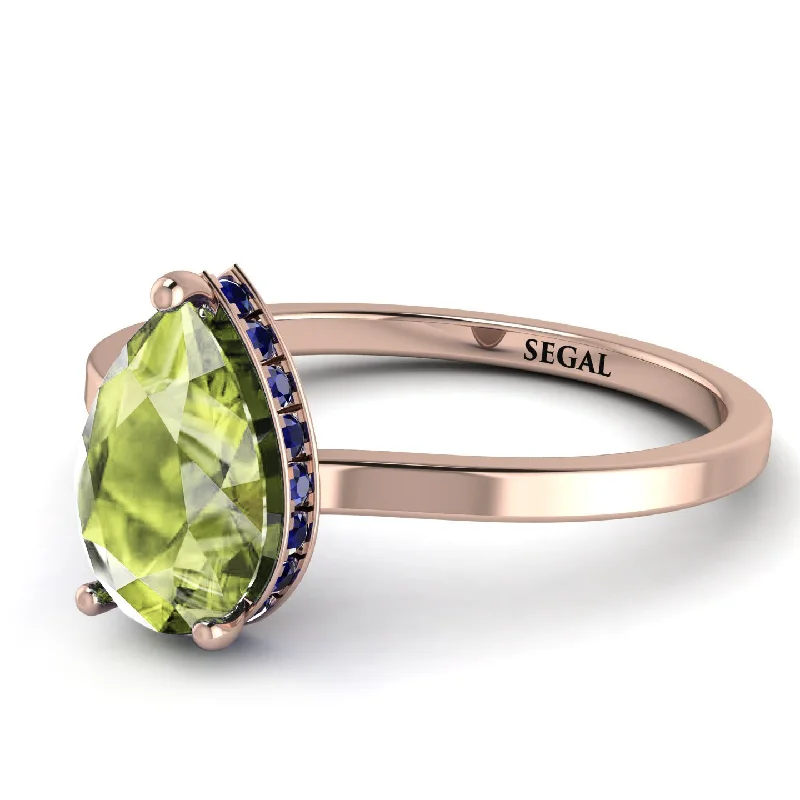 Custom Wedding Ring for Fashionable Couples-Hidden Halo Pear Peridot Engagement Ring - Mary No. 714