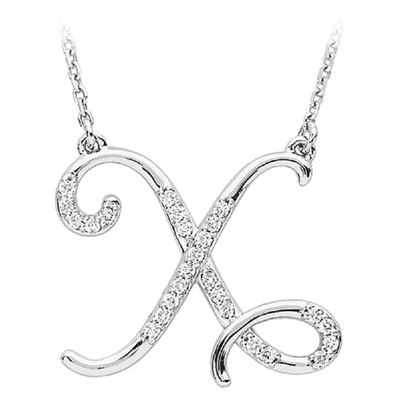 Elegant Pendant Necklace for Weddings-1/8 Ctw Diamond 14k White Gold Medium Script Initial X Necklace, 17in